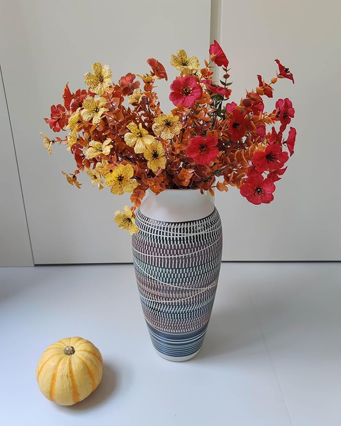 Ceramic Rustic Farmhouse Vase, 12.6" Large Vintage Flower vase for Home Decor, Tall Boho Textured Vases for Living Room, Table, Mantel, Shelf and Centerpieces Decor and Housewarming (C)
