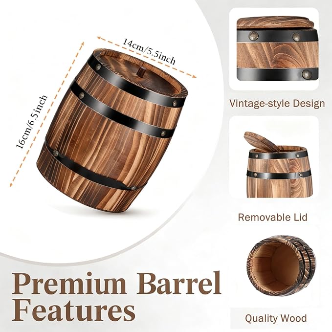 Wood Wine Barrel Vase 6" x 5" – Mini Barrel Rustic Wooden Flower Vase Planter for Wedding Reception, Party Table Decoration,Home Indoor Outdoor Garden, Kitchen,Planting-2pcs (2)