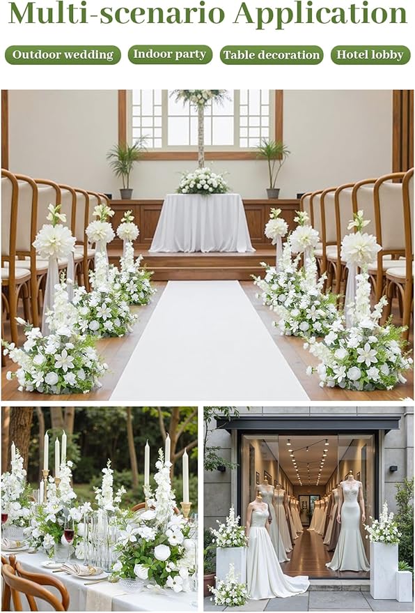 2pcs 21inch White Free Standing Flowers Ball Bouquet Artificial Rose Arrangements Balls for Wedding Centerpieces Tables Chair Aisle Runner Flowers Decor