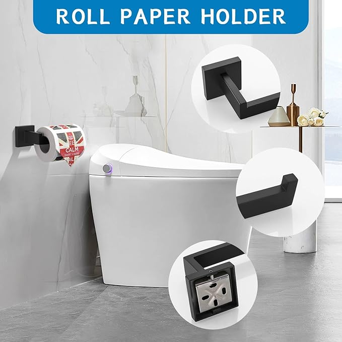 5 Pieces Bathroom Hardware Accessories Set Black Towel Bar Set Towel Holder Racks Set for Bathroom,SUS304 Stainless Steel,Wall Mounted 23.6-Inch
