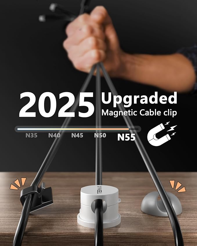 Magnetic Cable Clips 360° Rotation Cord Holder, 12 Pack Cord Organizer 1s Lock Cable Smooth Adjustable Desk Organizers and Accessories, Adhesive Cord Clips for Nightstand,Phone,Wall,Car,Home Office