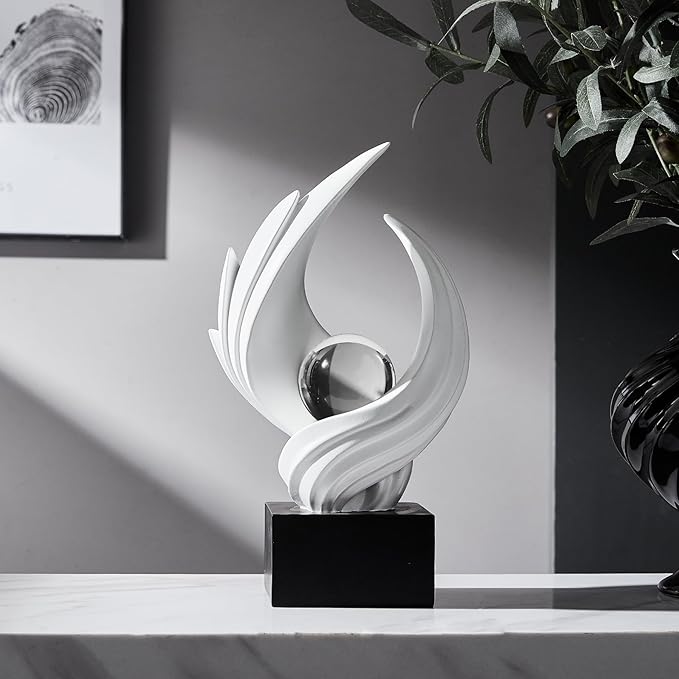 FJS Modern White Statue Table Decor for Living Room, Abstract Art Table Decor Accents, Resin Sculptures Home Decorations for Bookshelf TV Stand Living Room Dining Room Office