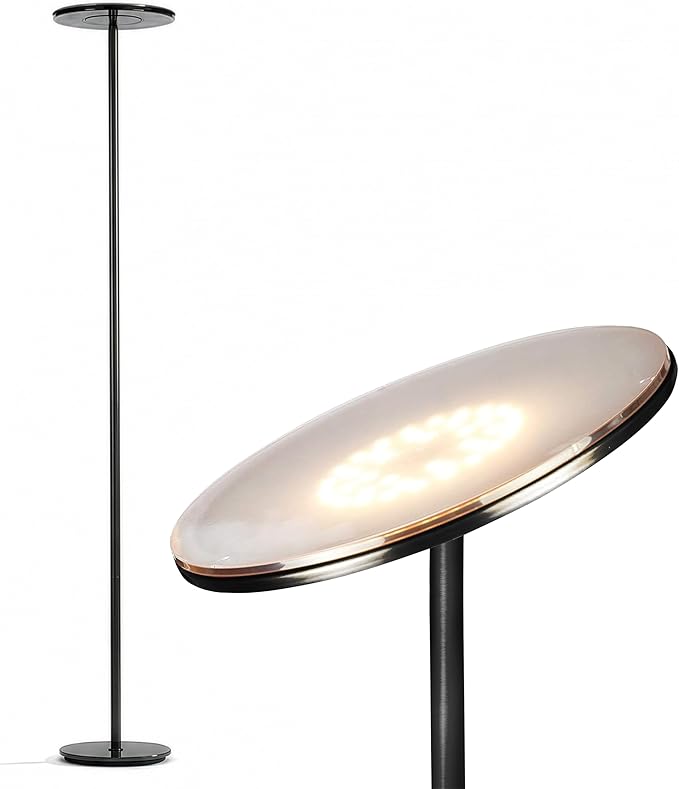 Brightech Sky LED Floor lamp, Torchiere Super Bright Floor Lamp for Living Rooms & Offices - Dimmable, Tall Standing Lamp for Bedroom Reading - Black Chrome
