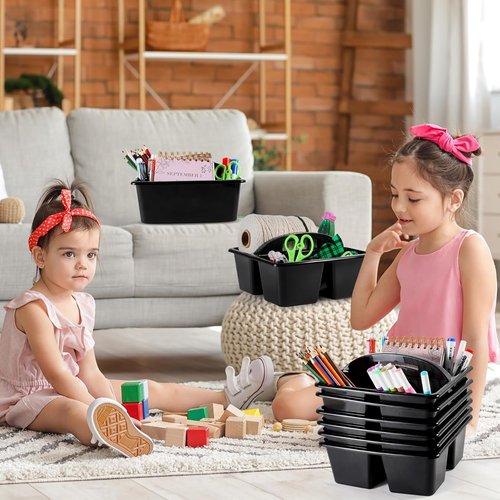 Skiennix 6-Pack Classroom Caddy - Portable Plastic Organizer with 3 Compartments for School Supplies | Black