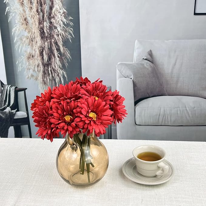 TOPIA Artificial African Daisies Flowers African Daisy Silk Flowers Artificial Gerbera Daisies Pack of 10 (Red)