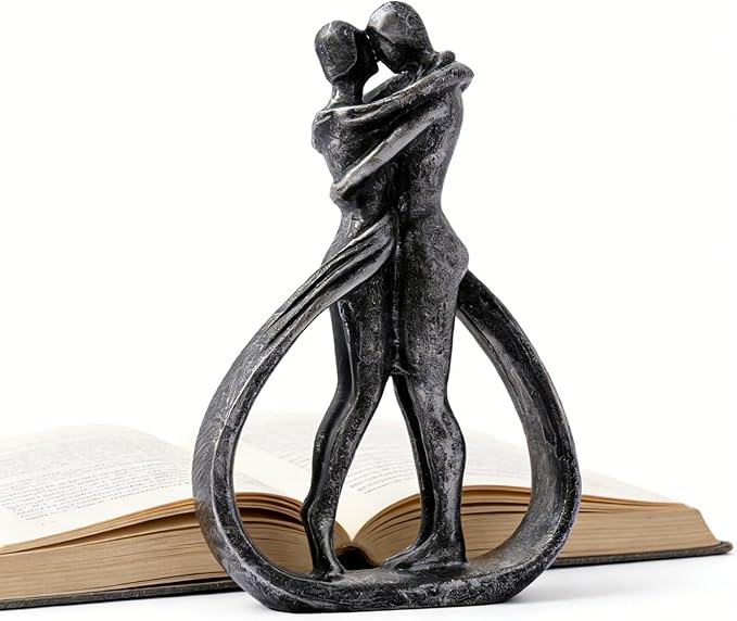 Modern Abstract Couple Statue, Kissing Lovers Sculpture Figurine for Home Decor Living Room Bedroom Bookshelf Office, Gift for Wedding Anniversaries, Love Decor Ornament for Valentines - Style C