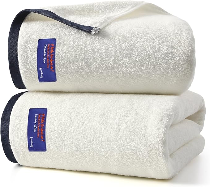 REDKISS 2 Pack Cotton Bath Towels, Soft Absorbent 600 GSM, 27x54 Inch | Quick Dry | Reinforced Stitching | Modern Contrast Border Design | Machine Washable | Bathroom, Gym|Spa & Guest Use | White