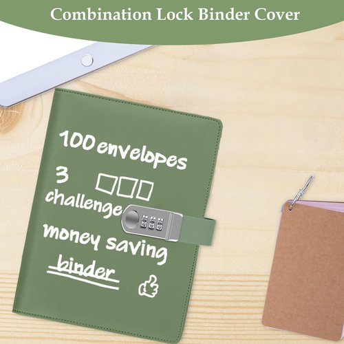 Antner Money Saving Challenge Envelopes - A5 Savings Binder with Password Lock & Tracker, Olive Green