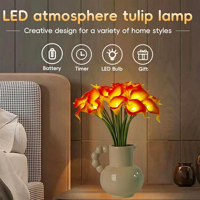 20pcs Lighted Artificial Calla Lily Bouquet Lamp Faux Floarl Night Light Real Touch Flower Night Lamp LED Calla Lily Artificial Flower Light for Christmas Gifts Home Kitchen Decor(Orange)