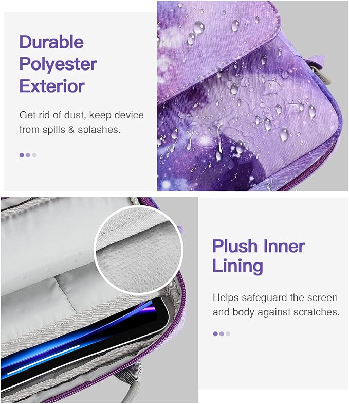 MoKo 12.9 Inch Tablet Sleeve Bag, Fits with 13 Inch New iPad Pro M4 & Air M2 2024, iPad Pro 12.9 M2&M1, Galaxy Tab S8+/S9+ 12.4, Handle Carrying Case with Shoulder Strap, Purple Starry Sky