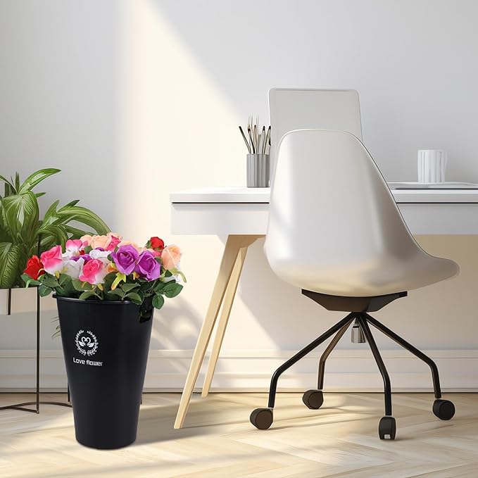4 Pack Plastic French Floral Bucket, 15.74" Tall Floral Vases with Handles, Black