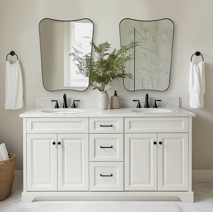 ANDY STAR Matte Black Bathroom Vanity Mirror, 22x30 Inch Irregular Mirror for Wall, Asymmetrical Mirror for Bathroom, Unique Shape Decorative for Powder Room, Entryway