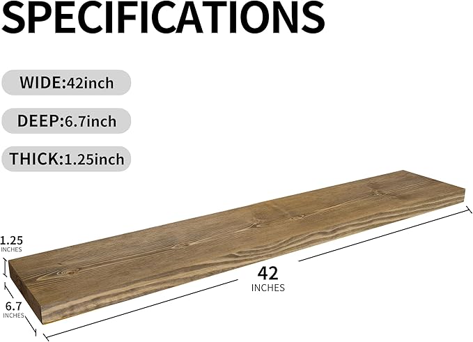 BGMG Wood Floating Shelves for Wall 42 inch Set of 2,Dark Walnut Floating Shelves,Solid Wood Wall Mount Shelves for Bathroom Living Room Bedroom Kitchen Farmhouse -42x 6.7 x1.25 inch