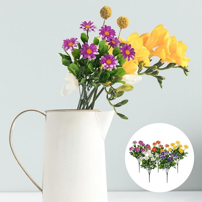 LOGOFUN 20pcs Artificial Chrysanthemum Daisy Bouquet Faux Plastic Flowers for Home Garden Decor