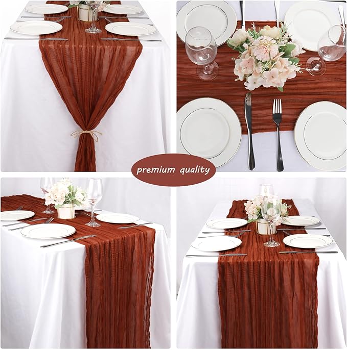 12 Pack 13Ft Cheesecloth Table Runner 35x157 Inch Boho Gauze Table Runner Cheese Cloth Long Rustic Table Runners for Wedding Bridal Shower Birthday Party Table Decor (Terracotta)