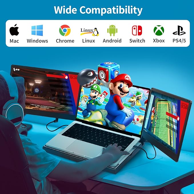 POTTMACEE 14.2" Laptop Screen Extender, 0.17" Ultra-Thin FHD 1080P IPS Portable Monitor for Laptop, Dual Screen Travel Monitor Extender, Plug-Play for Windows/Mac/Chrome, Fit 13”-17.3” Laptops