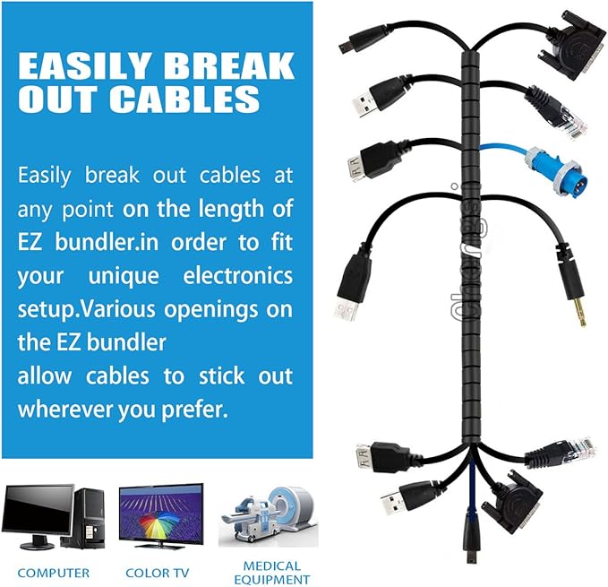 Cable Sleeve Organizer 118Inch Coiled Tube Sleeve Cable Management Sleeve for Home Office PC TV Black