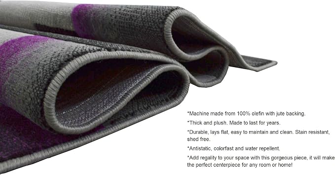 HR 5’ x 7’ Rug in Purple - Premium Quality Purple/Black/Gray Abstract Geometric Modern Squares Pattern Area Rug - Contemporary Styling for Living Room, Bedroom - Unique Home Decor