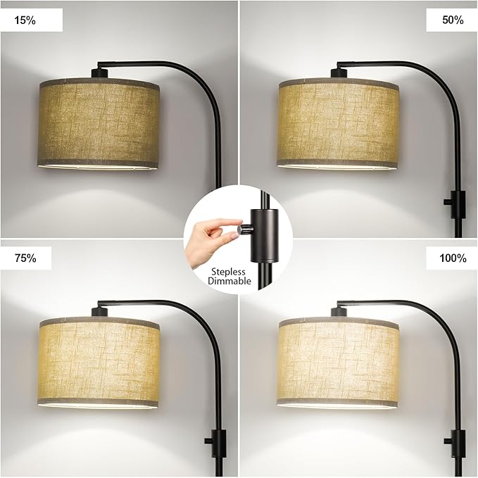 Nintiue Upgraded Modern Arc Dimmable Tall Standing Floor Lamp with Champagne Shade, 1200 Lumens LED Bulb Included, for Living & Reading Room, Bedroom, Office & Nursery, Black
