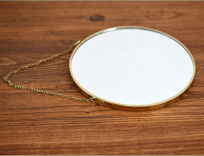 8-inch Modern Round Wall Mirror with Metal Frame and Hanging Chain, Suitable for Entryway, Hallway, or Bathroom Small Gold Metal Frame Mirror (Gold, 8 inch)