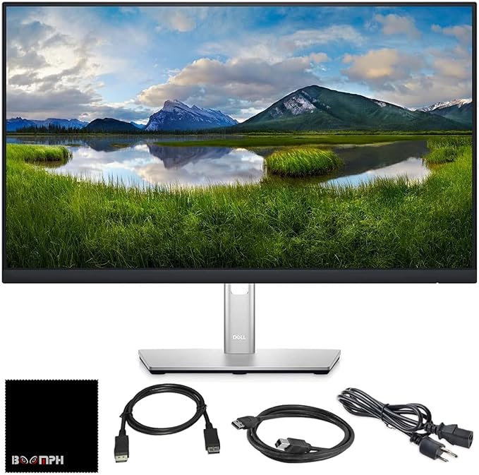 Dell P2425H 24" Full HD IPS Monitor – 1080p, 16:9, DisplayPort & USB 3.0 Cables – Latest Model – Boomph's Comprehensive Ultimate Performance Cloth Solution for Your Workspace