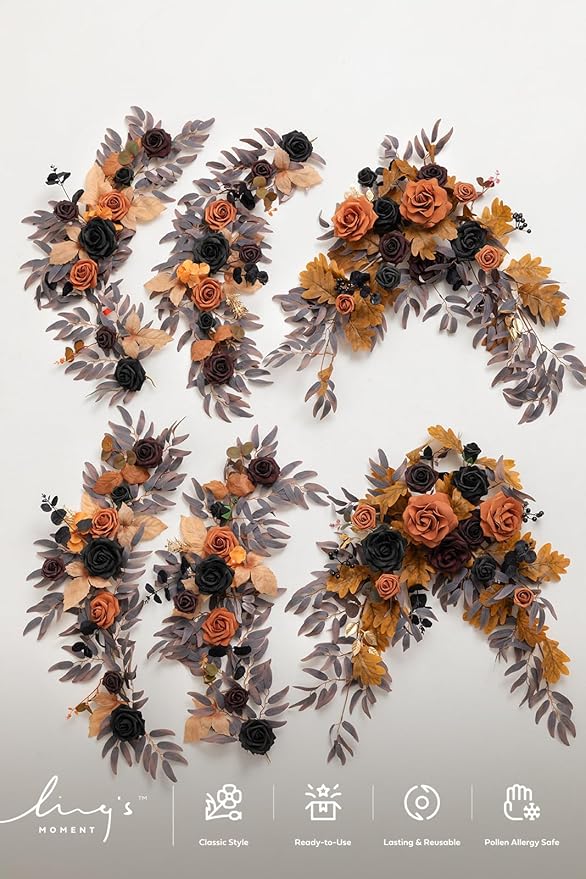 Ling's moment 9FT Eucalyptus and Willow Leaf Flower Garland, Handcrafted Wedding Sweetheart Table Centerpieces, Head Table Decor, Arch Backdrop Decorations for Wedding | Halloween Black & Orange