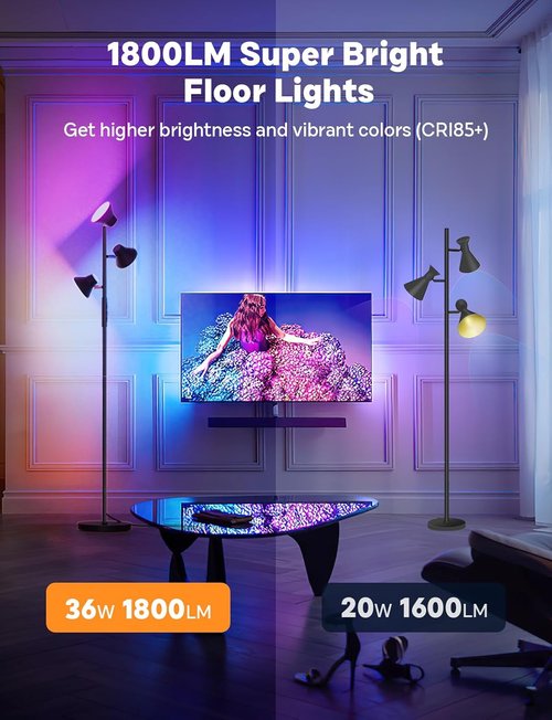 SIBRILLE RGB Floor Lamp - 36W Color Changing LED with Remote & Touch Control | Modern Dimmable Design for Living Room & Bedroom