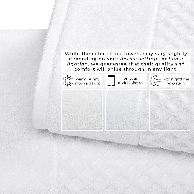 Great Bay Home Bath Towels - 100% Cotton 6 Piece Towel Set - Diamond Waffle Weave - Absorbent, Durable, Quick-Dry Towels for Bathroom (Optic White)