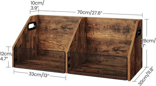 CHOEZON Vinyl Record Storage - Double-Compartment 27.6" Holder with Metal Mesh Organizer | Rustic Brown