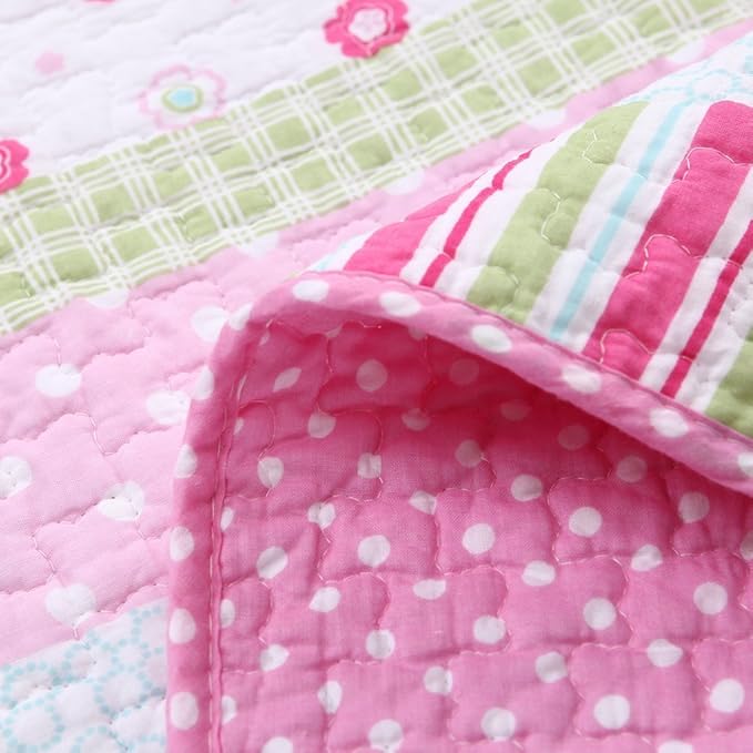 Cozy Line Home Fashions Soft Bright Greta Pastel Design Girl 100% Cotton Reversible Quilt Bedding Set, Coverlet, Bedspread (Queen - 3 Piece)