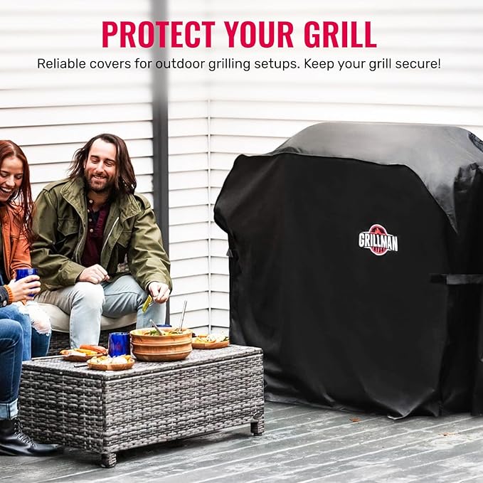 Grillman Grill Cover, BBQ Outdoor Grill Covers, Charcoal, Gas Grills, Waterproof, Rip-Proof, Weather-Resistant, Anti-UV, Barbecue Cover for Weber, Genesis, Charbroil, Nexgrill, etc (Black, 52 Inch)