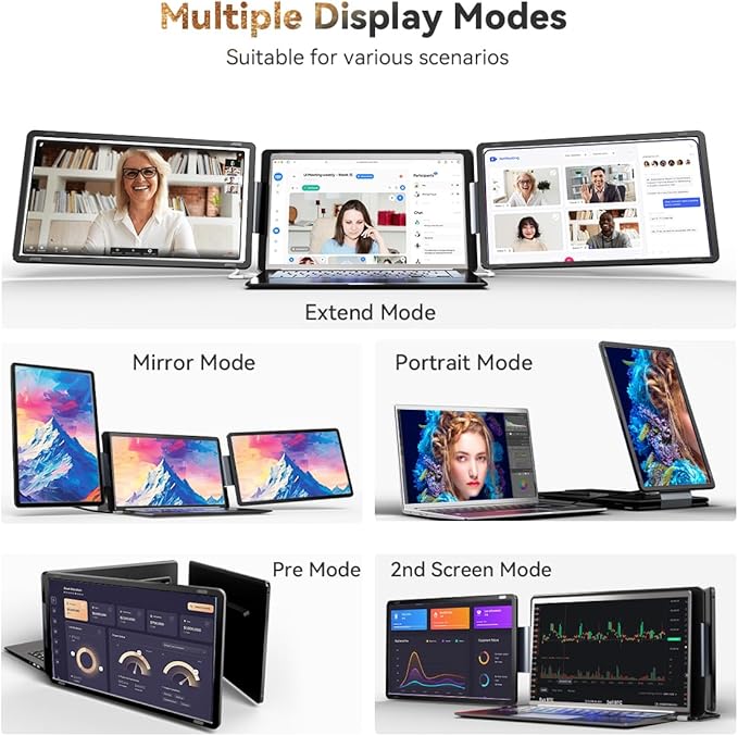 FQQ 15.6" Detachable Laptop Screen Extender, FHD 1080P IPS Dual/Triple Portable Monitor for Laptop, USB-C/HDMI Plug & Play, Multi/Extra Travel Display Computer Monitor for 12-18.5" Win/Mac/Android-S9H