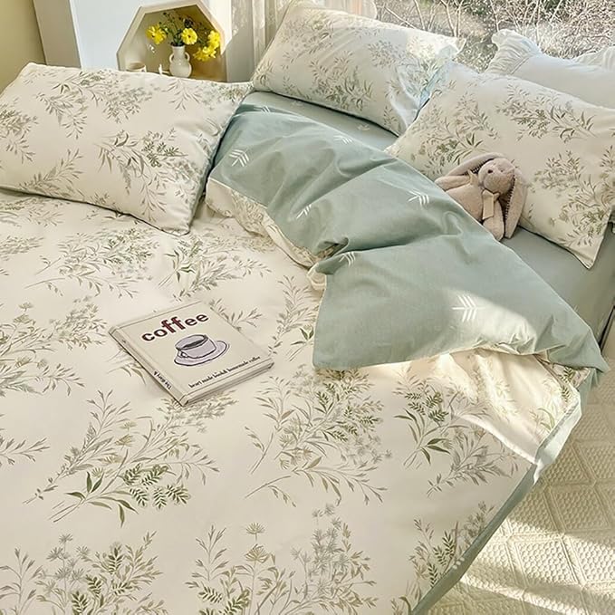 Vintage Floral Duvet Cover Queen Soft 100% Cotton Floral Cottagecore Bedding Set for Girls Women 3 Pieces Flower Plants Botanical Comforter Cover with Zipper Closure Reversible Famhouse Bedding Set