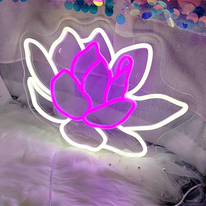 Neon Sign Lotus Flower Neon Sign for Wall Decor,Led Signs,Decoration Neon Lights for School Class Party Family Wall Decor Custom Cute Neon Signs Gift Birthday Wedding Party Size:40 * 29cm