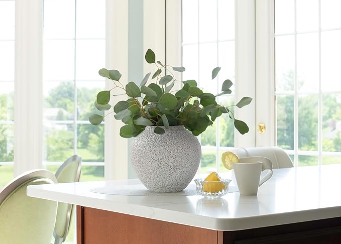 CozyWel White Ceramic Vase Flower Vase, Big Textured Round Vase for Centerpieces, Kitchen, Living Room, Bedroom Decor Gifts
