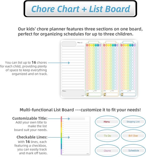 JJPRO Magnetic Chore Chart for Kids - 14.5"x11" Family Behavior Chart for Refrigerator