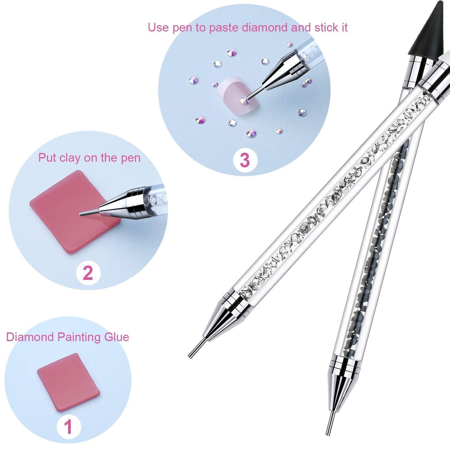 Skiennix Rhinestone Picker Dotting Pen - Dual-Ended Wax Pencil for Nail Art & DIY Decoration | Black & White