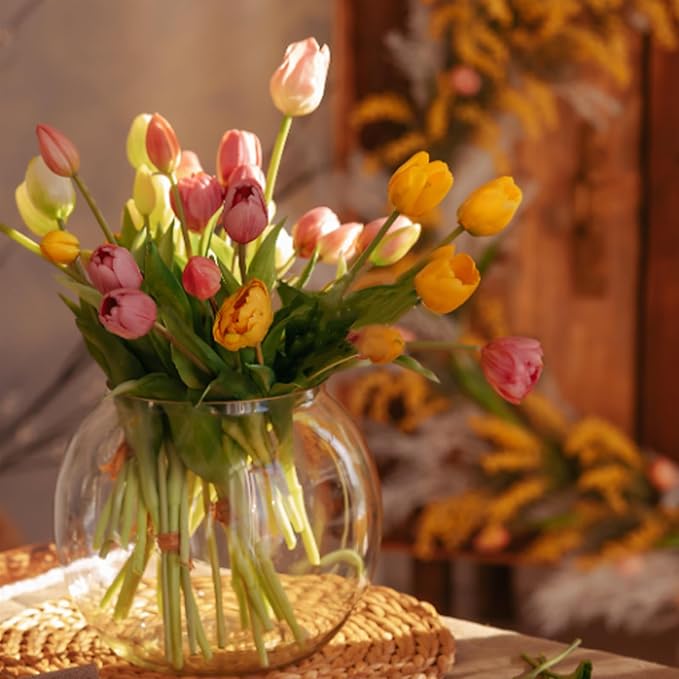 10 Pcs Fake Tulips Tulips Artificial Flowers Real Touch Fake Flowers Artificial Flower Bouquet for Home Table Party Wedding Decoration(Yellow)