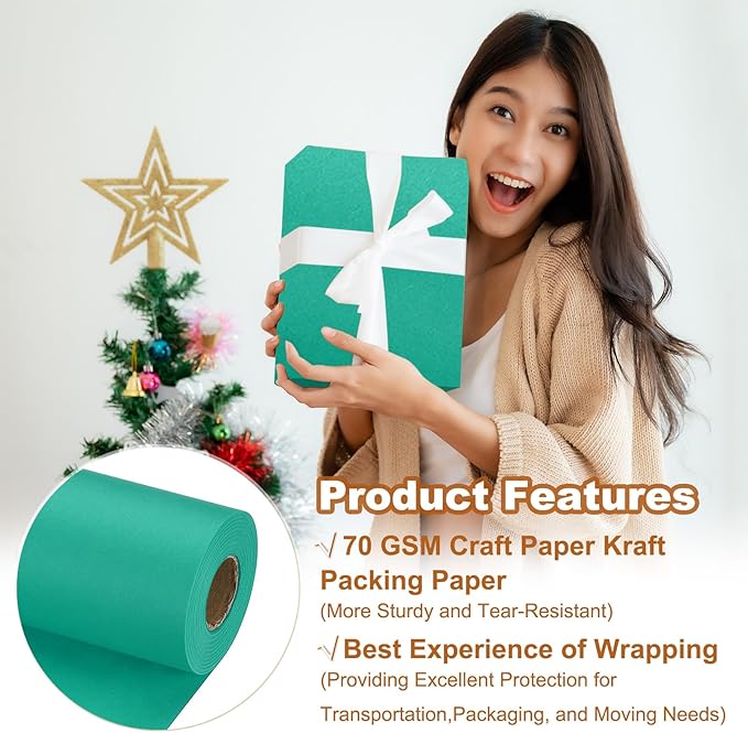 PATIKIL Wrapping Paper, 15" x 800"(66') 70 GSM Craft Paper Roll Kraft Packing Paper for Poster Bulletin Board, Gift Wrapping, Grass Green