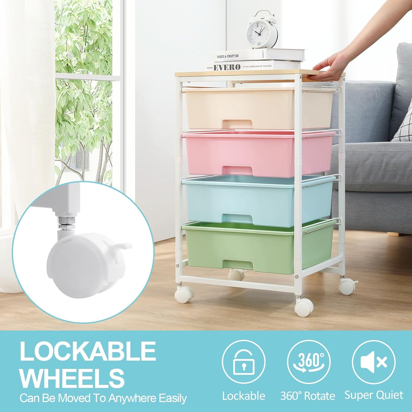 Skiennix Utility Cart - Rolling Storage Cart with 4 Drawers | Colorful Rainbow Design