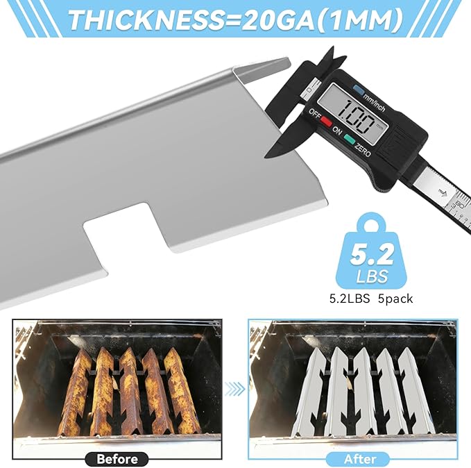 15.3" Flavorizer Bars for Weber Spirit 300 and GS4 Spirit II 300 Series E310 E320 E330 S310 S320 S330 with Front Control Knobs, Stainless Steel Grill Heat Plates Replacement for 7636, 5 Pack