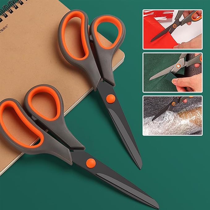 Scissors, Rkqoa 8" All Purpose Titanium Scissor Set of 3 Pack - 2.5mm Thick Sharp Scissors Bulk for Office School Sewing Craft Supplies, Classroom Must have, Teacher/Class Shears, Right/Left Handles