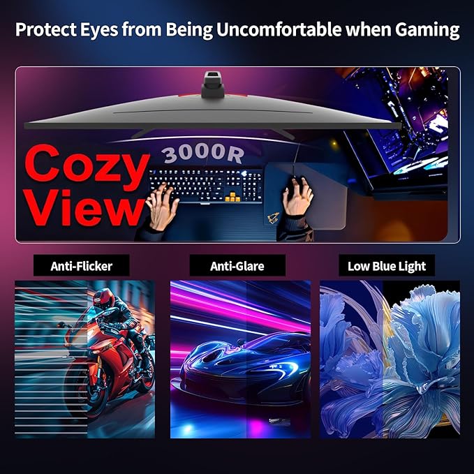 ZZA 32” Monitor 4K, UHD 3840x2160 IPS Screen,3000R, 60Hz Computer Moniter, Supports AMD Freesync 99% sRGB,Monitor 32 Inch Wall Mountable Installs (HDMI/DP)