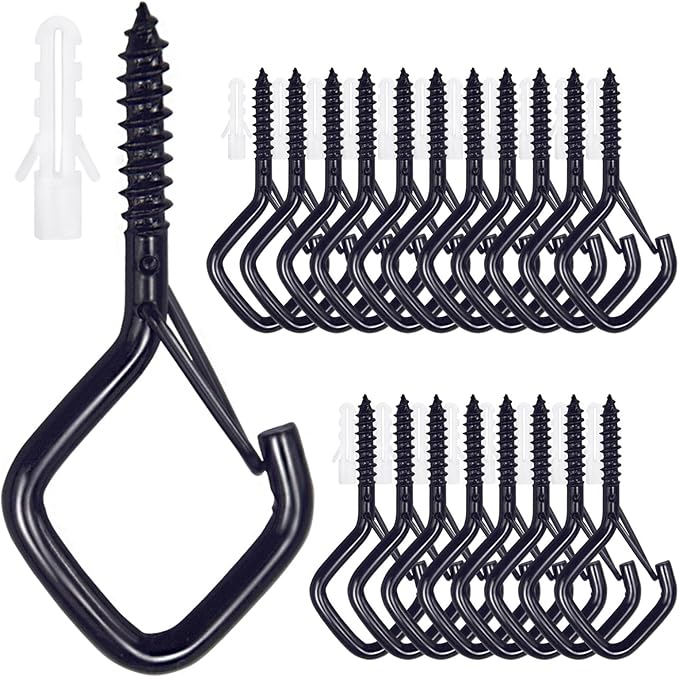 Sexoeie 20PCS Eye Screw Hooks for Hanging Heavy Duty with Safety Buckle.Metal Ceiling Hooks for Hanging Plants,Cup,Wind Chime,Bird Feeders,String Lights at Indoor&Outdoor,2.36 Inch(No Drill Bit)