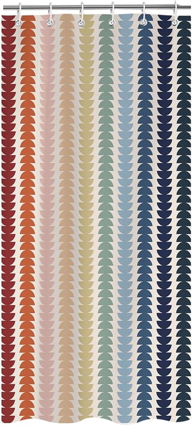 Modern Geometric Shower Curtain, Vintage Rainbow Mid-Century Abstract Art Design Bath Curtains for Bathroom, Colorful Semicircular Pattern Waterproof Polyester Fabric Bathroom Set 12 Hooks 36X72IN