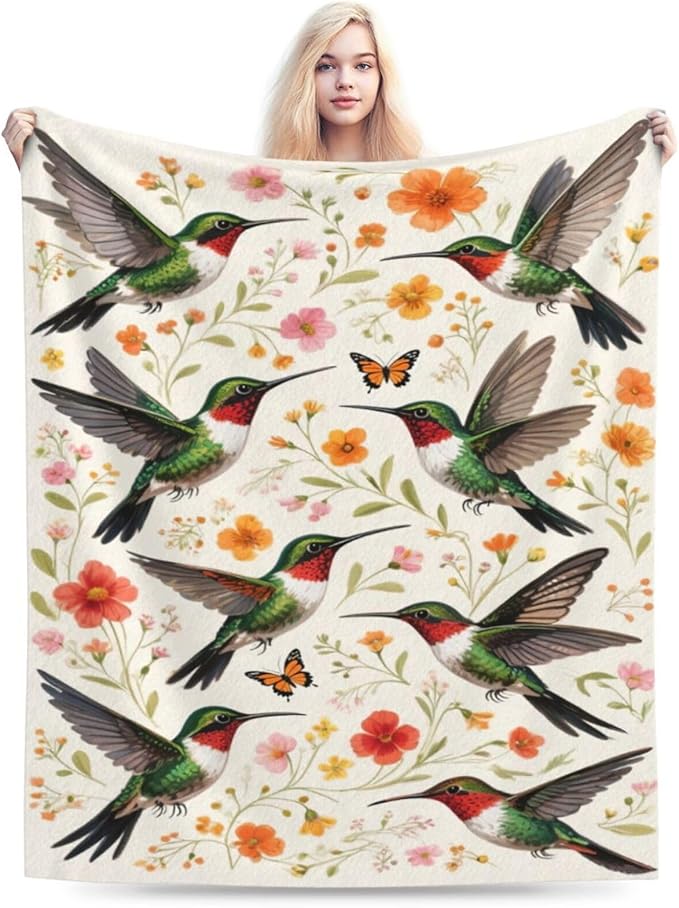 Hummingbird Throw Blanket Hummingbird Blanket Soft Cozy Fleece Fuzzy Stuffed Plush Flannel Animal Gifts for Girls Women Boys Kids Adults 60''x80''
