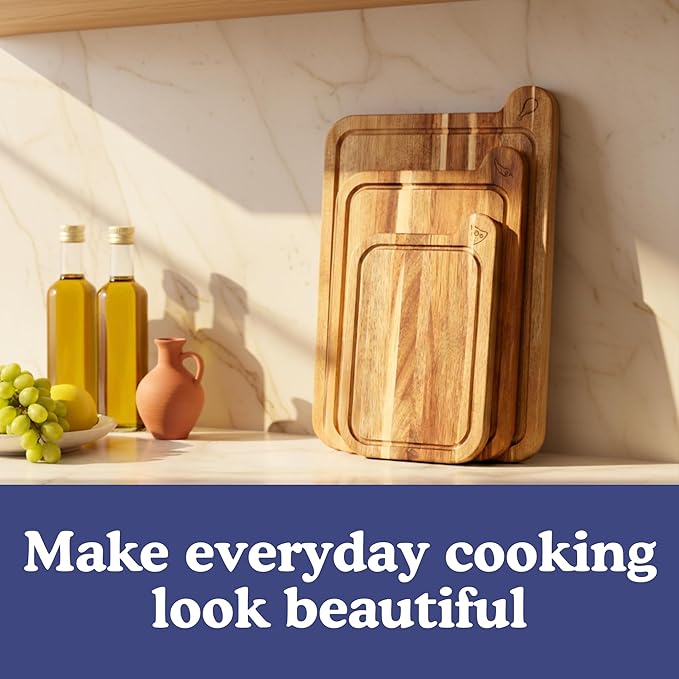 Non Toxic Cutting Boards - Cutting Board Set Free of Mineral Oil, Made of FSC Acacia Wood - Cutting Boards for Kitchen - Includes 3 Chopping Boards. By Ziruma