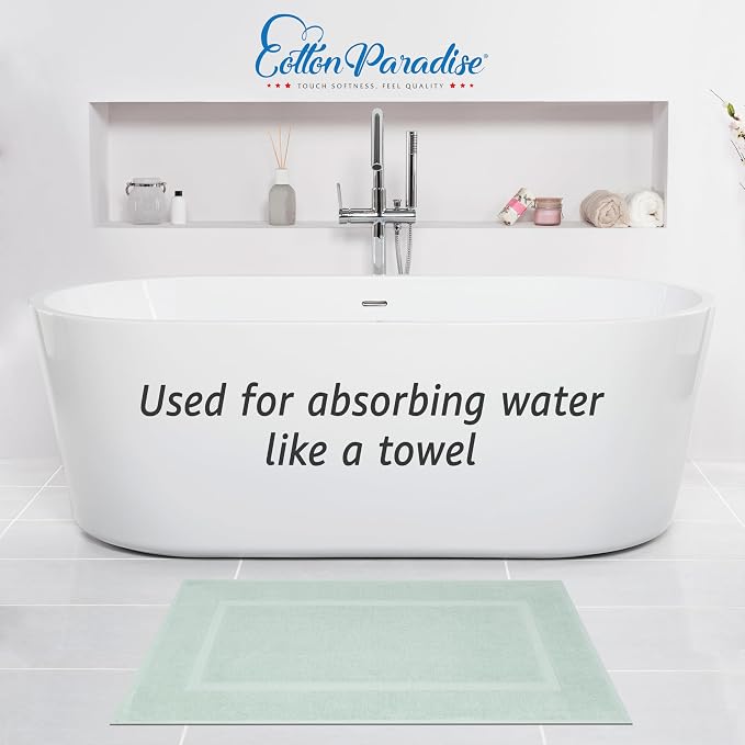 Cotton Paradise 100% Cotton Turkish Bathmat Set, Soft Absorbent Quick Dry, 2 Piece 20x34 Bathmat Floor Set, Mint Green
