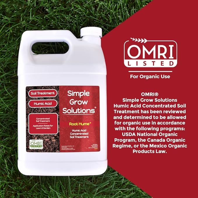 Humic Acid Blend for Lawn and Garden - Root Hume - Concentrated Liquid Soil Conditioner for All Grass Types -Simple Lawn Solutions- OMRI Organic - Use with Fertilizer Program (1 Gallon)
