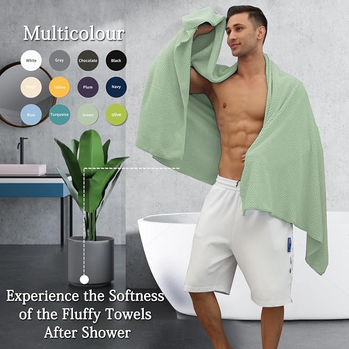 8-Piece Green Bath Towels Set,2 Oversized Large Bath Towels Sheet,2 Hand Towels and 4 Washcloths - 600 GSM Soft Luxury Towel Set,Highly Absorbent Quick Dry Towel Collection for Bathroom,Hotel and Spa